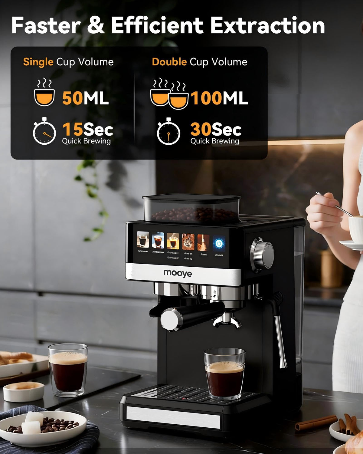 20Bar Compact Espresso Machine with Grinder and Steam Milk Frother N936042