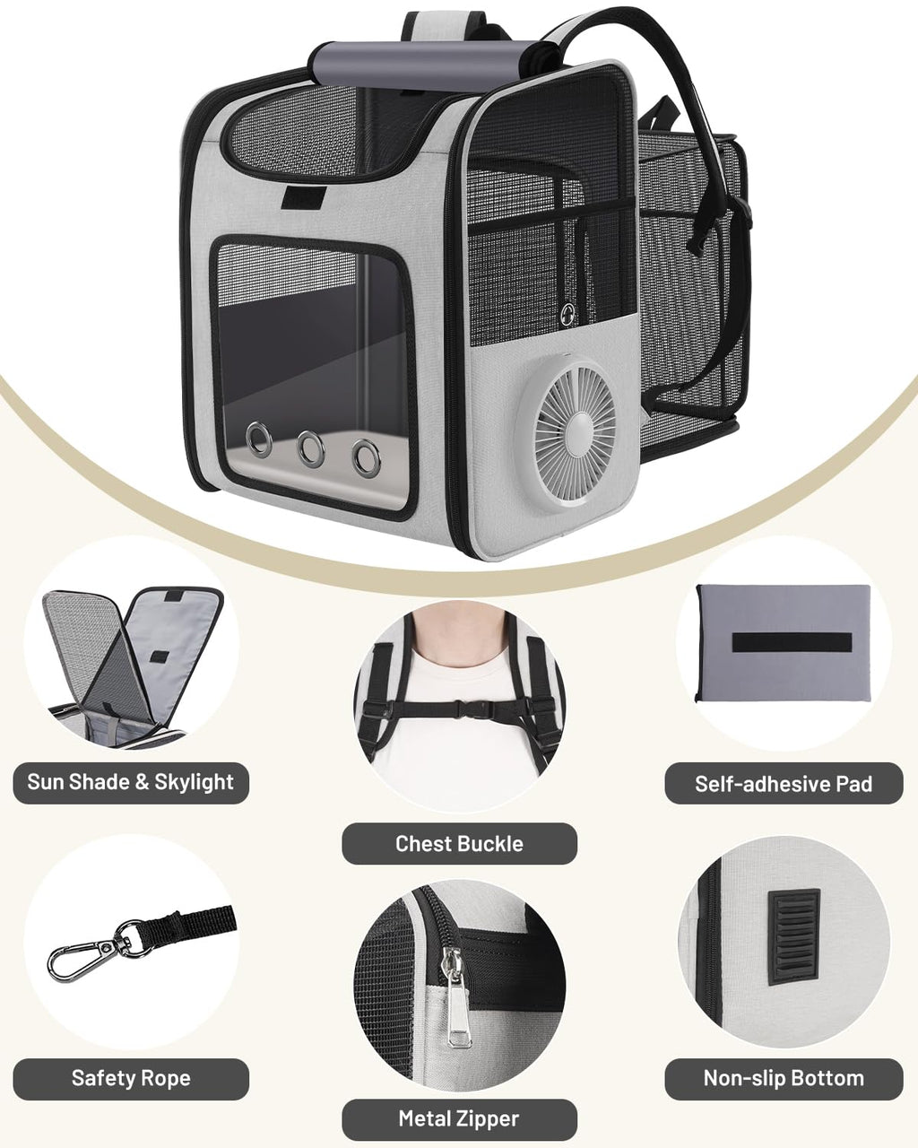 Cat Backpack Carrier with Cooling Fan & Heating Pad A512013