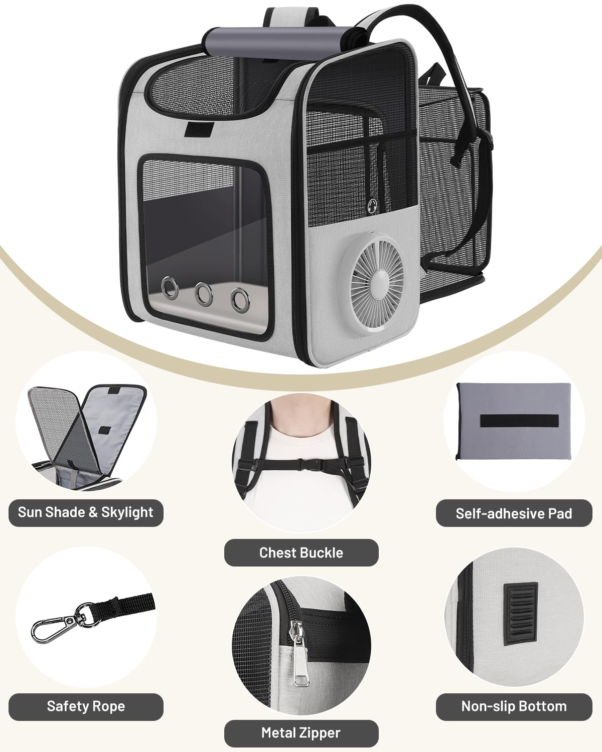 Cat Backpack Carrier with Cooling Fan & Heating Pad A512013