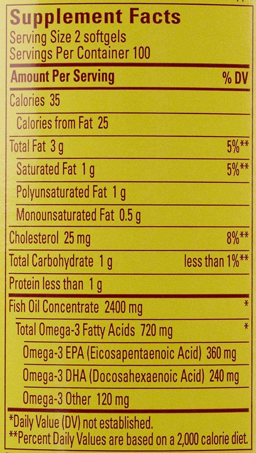 Fish Oil Omega 3 Supplement 1200 mg 200 Softgels T9864