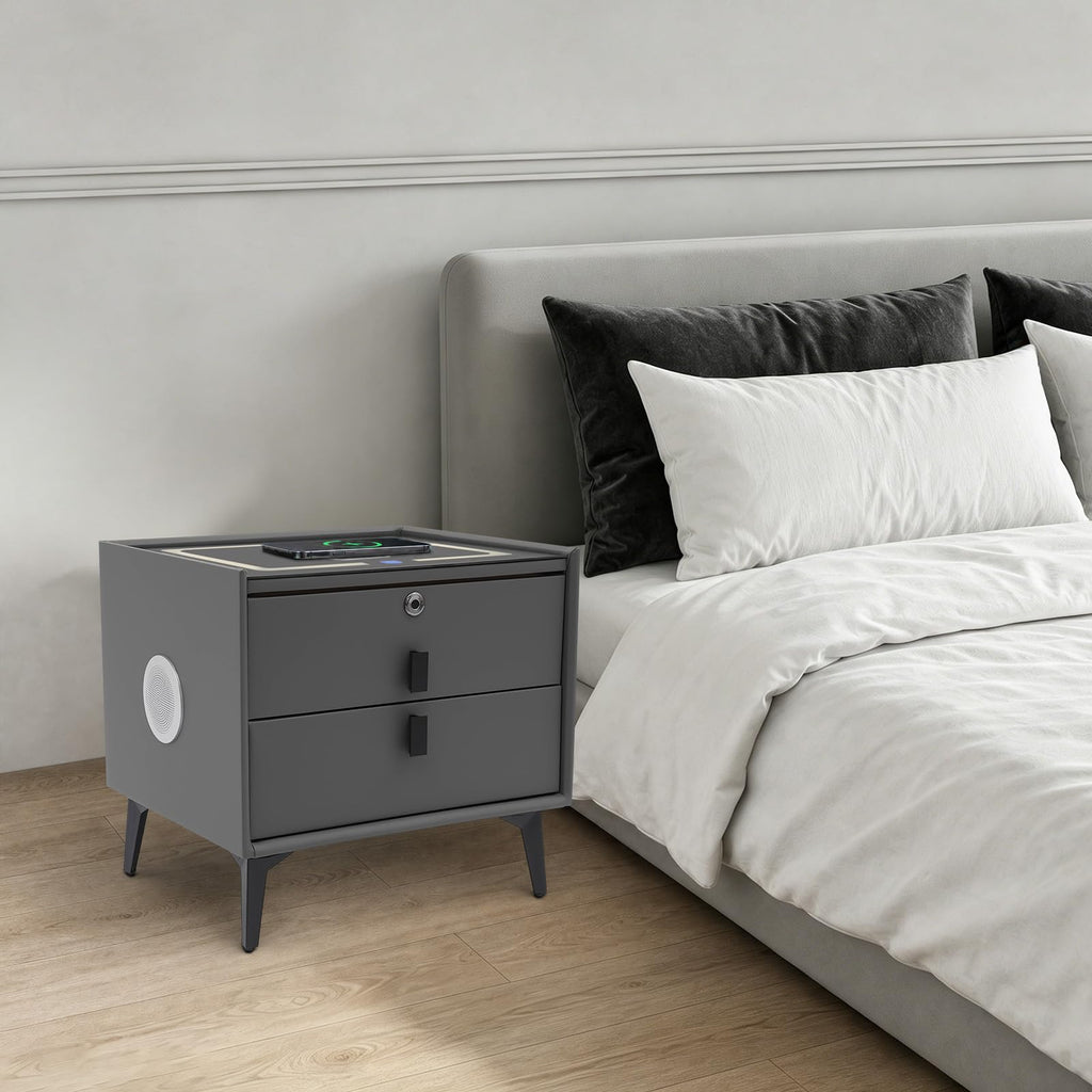Smart Nightstand with Fingerprint Lock, Wireless Charging & 2-Drawer I35377