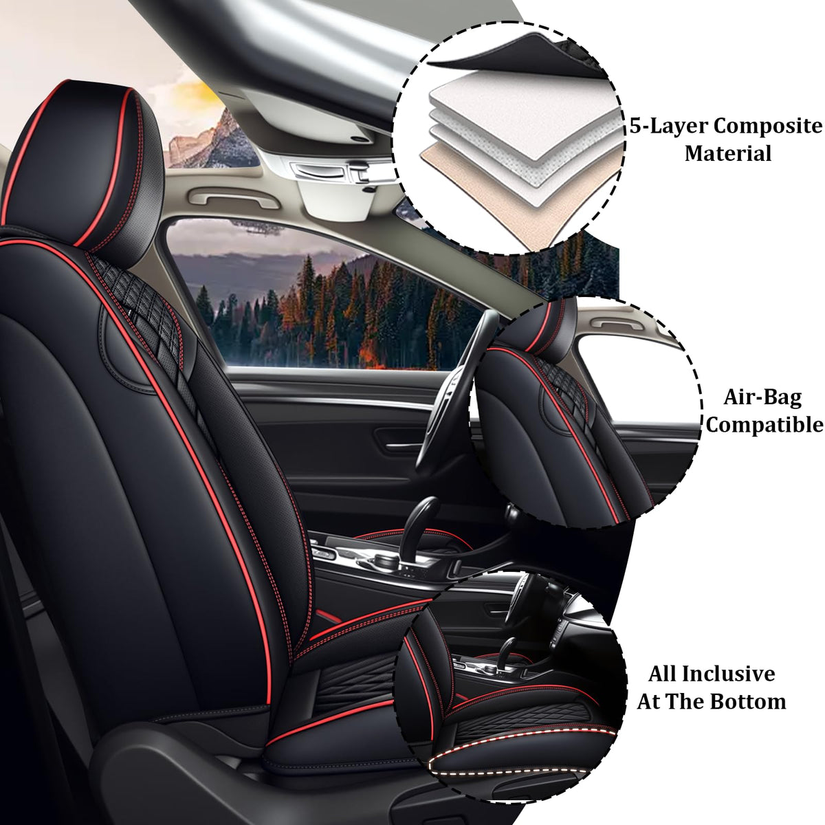 Waterproof Nappa Leather Full Set Car Seat Covers X7842