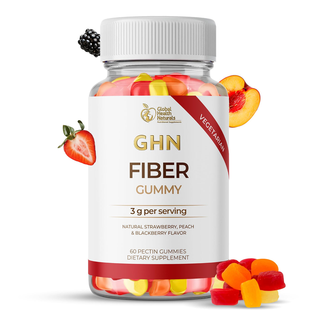 Vegan Fiber Gummies 3g Prebiotic Inulin Non-GMO Gluten-Free 30 Servings P7988
