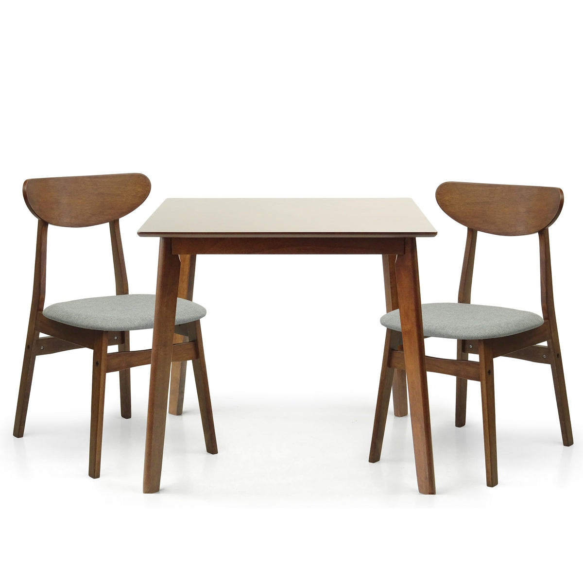 Set of 3 Square Dining Table and 2 Side Chairs Solid Wood Padded Seat Medium Brown W599