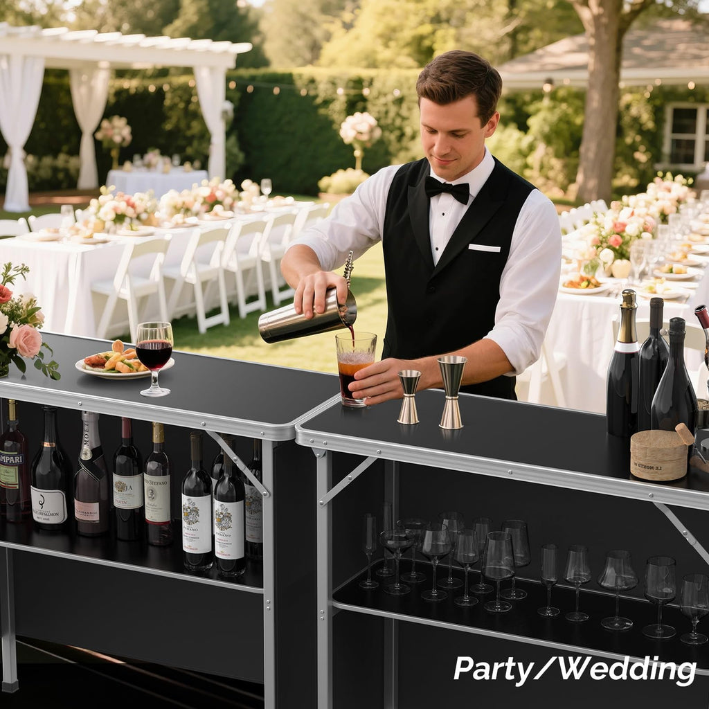 Portable 2-Tier Mobile Bar Table with Black Skirt R985