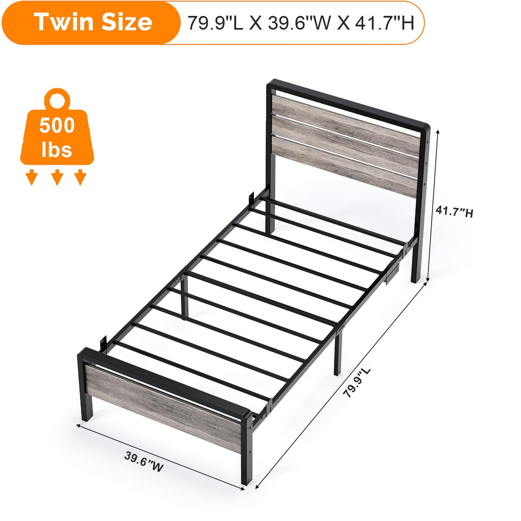 Twin Bed Frame Set of 2 with LED Headboard and USB Charging Station Z415160