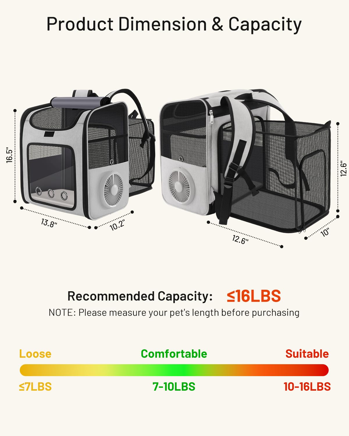 Cat Backpack Carrier with Cooling Fan & Heating Pad A512013