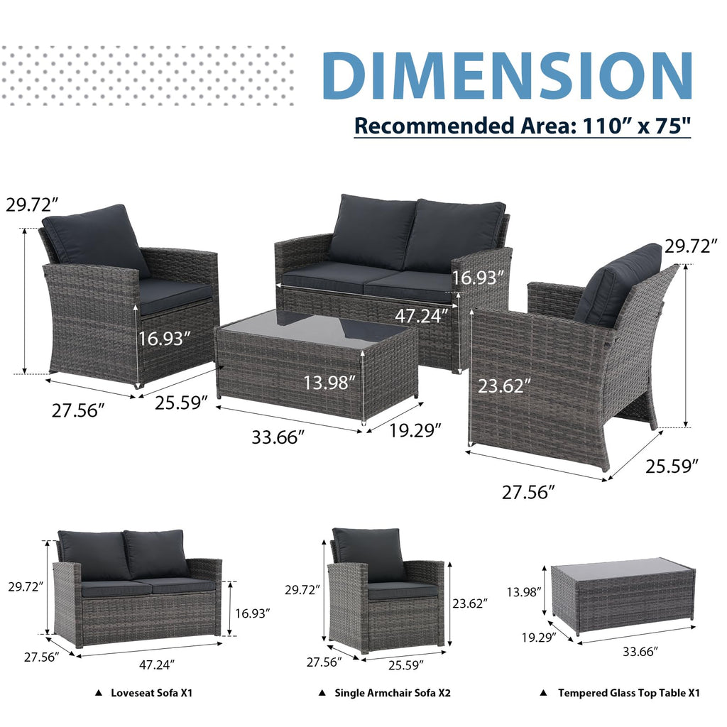 4 Piece Dark Gray Wicker Patio Furniture Set F2521