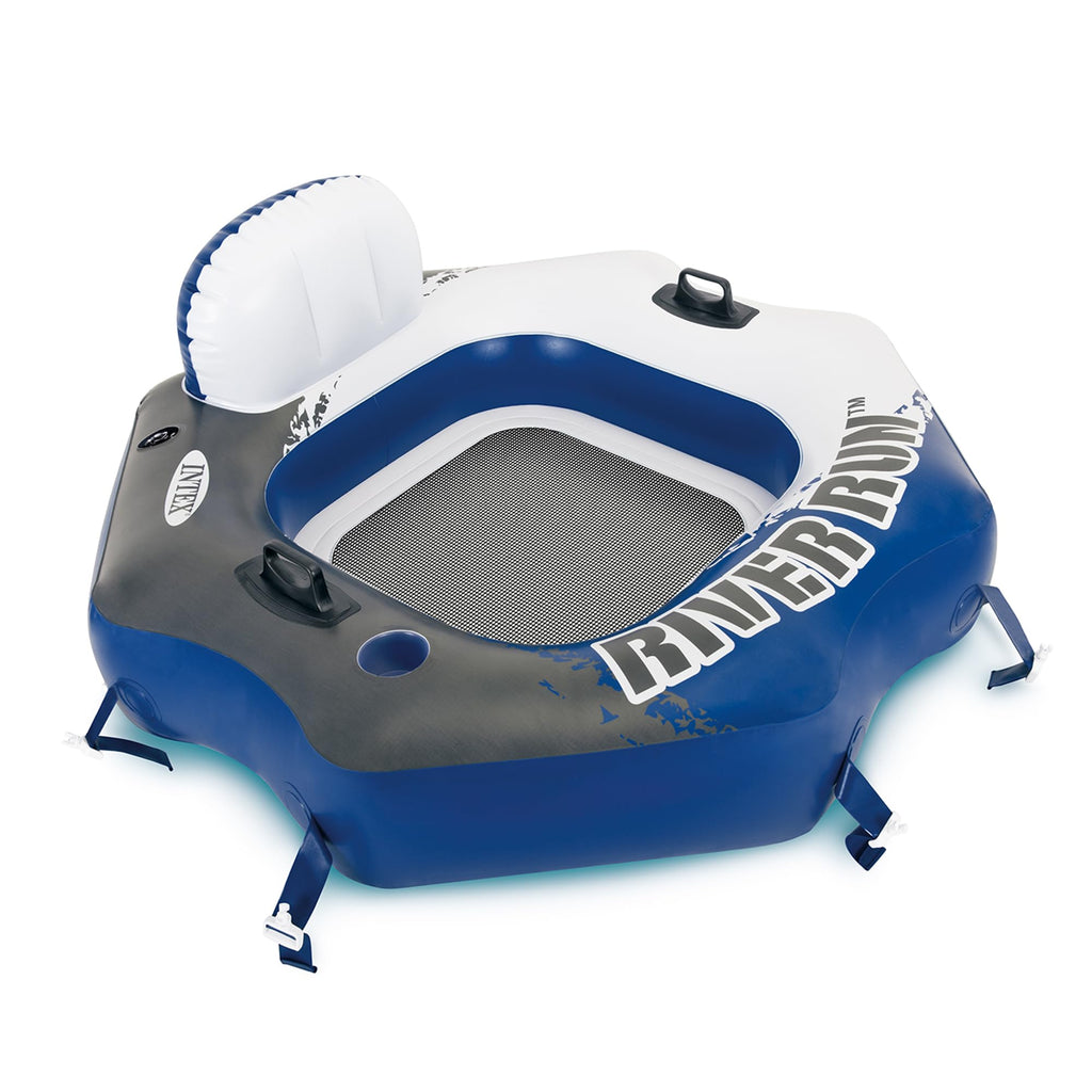 Single Person Inflatable Lounge Tube Chair with Mesh Bottom, Backrest, and Built in Cupholders P476878