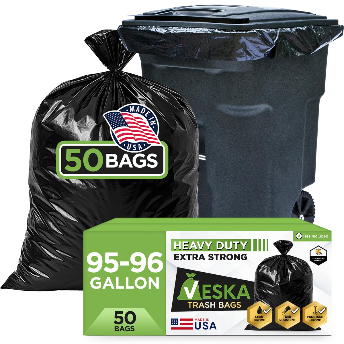 95-96 Gallon Black Heavy Duty Trash Bags with Ties B504905