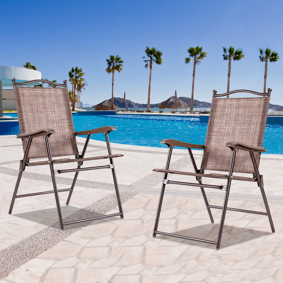 Set of 2 Brown Folding Patio Dining Chairs with Armrests V57171