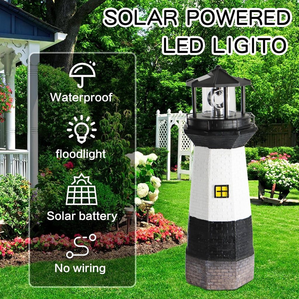 Solar Powered Lighthouse Garden Light with Rotating Beacon K48079
