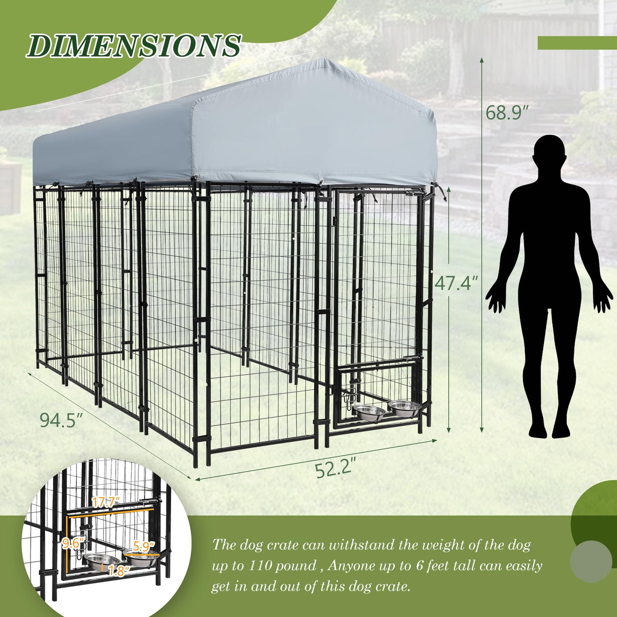 8x4x5.7 FT Outdoor Dog Kennel Q520