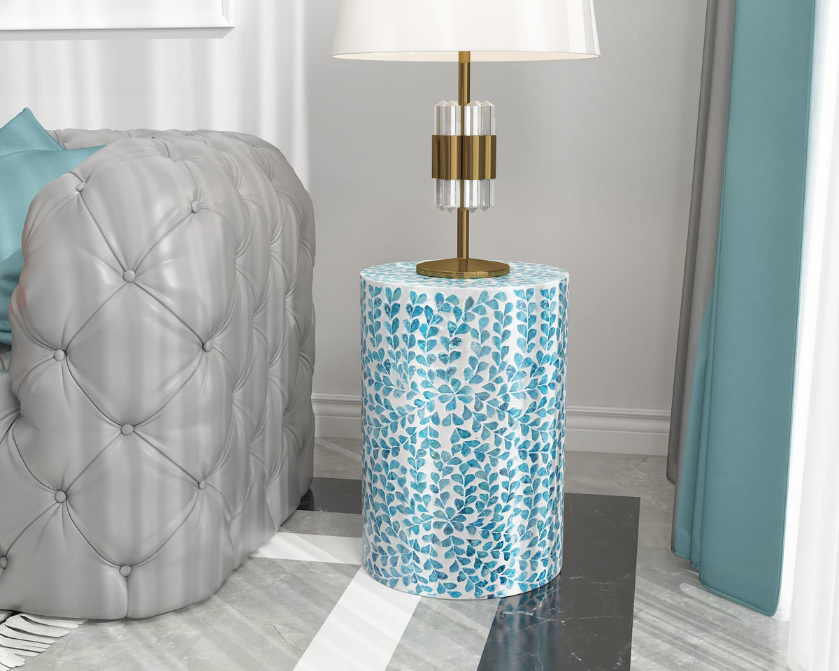 Mother of Pearl Inlaid Cylinder Drum End Table I3011