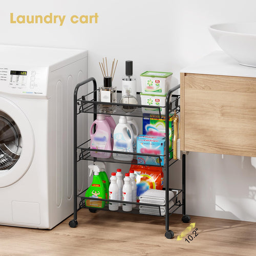 3 Tier Rolling Metal Storage Cart with Wheels, Black Q872