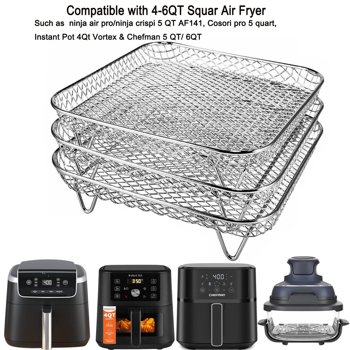 7 Inch Stackable Stainless Steel Air Fryer Rack, 3 Pcs P8733