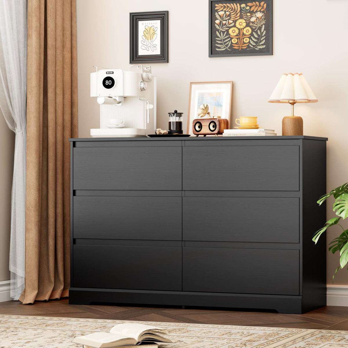 Black 6 Drawer Double Dresser G50032