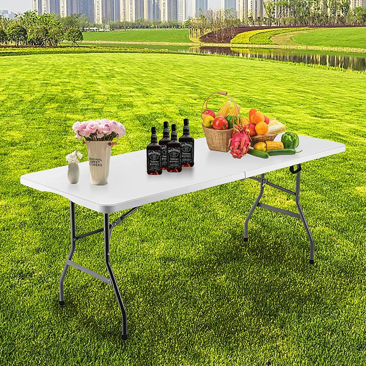 Folding Table 6ft Portable Heavy Duty Plastic White K19001