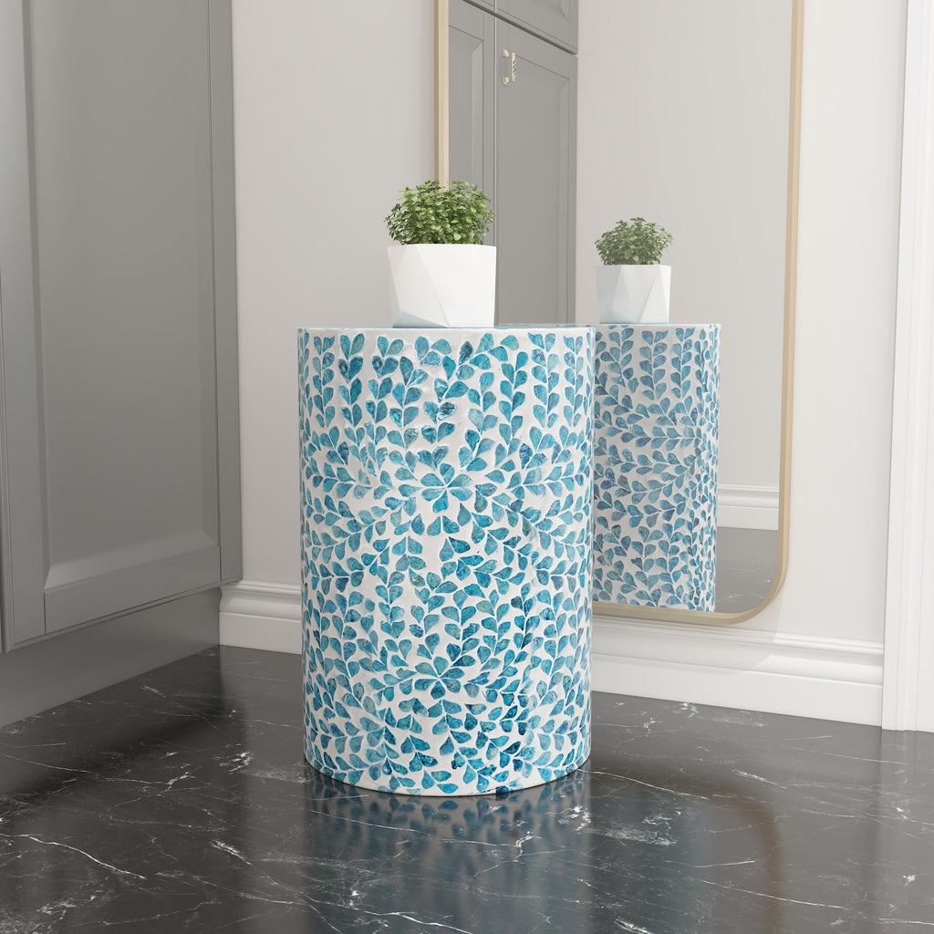 Mother of Pearl Inlaid Cylinder Drum End Table I3011