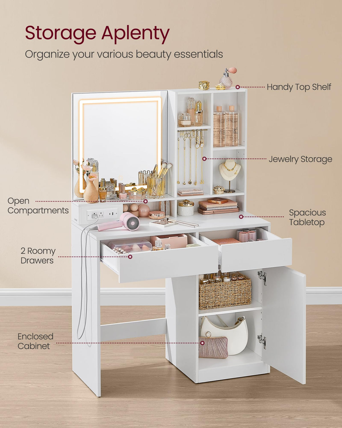 Vanity Desk with Mirror and Lights F2020