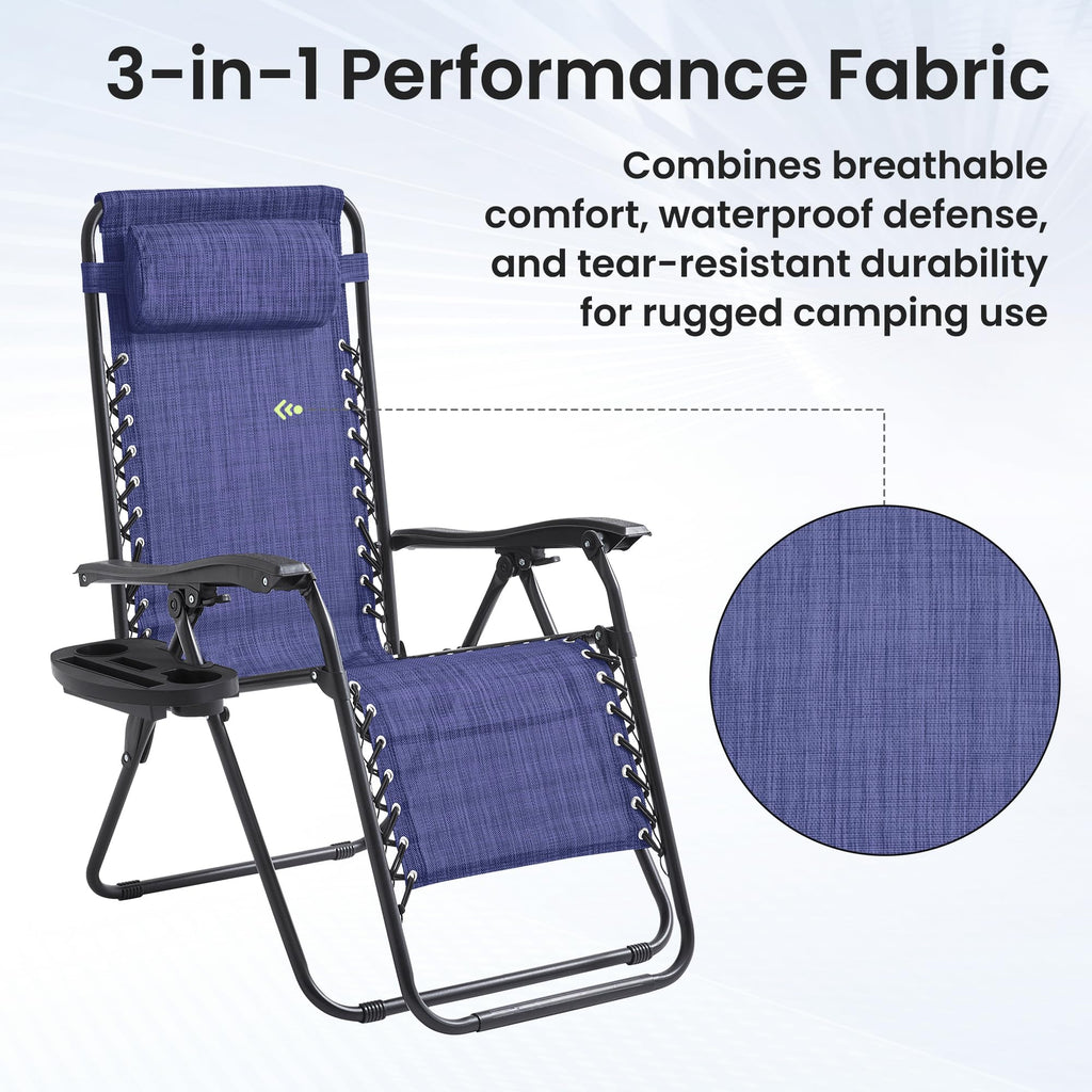 2 Pack Blue 7-Position Adjustable Zero Gravity Chairs with Tray M284586