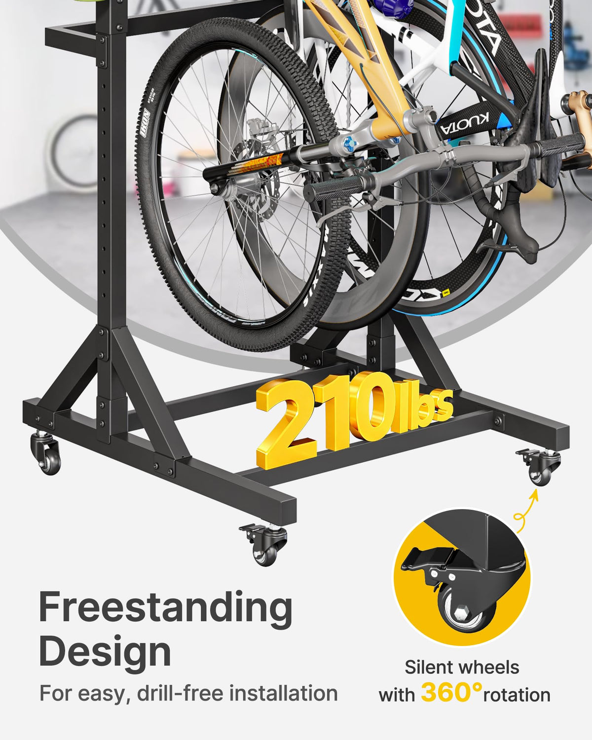 Freestanding Bike Storage Rack with Wheels for 3 Bikes F881