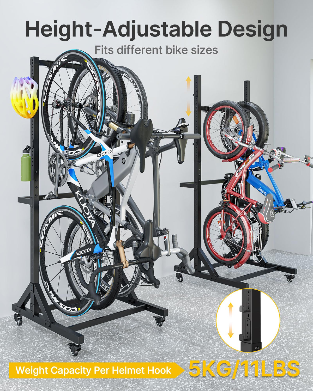 Freestanding Bike Storage Rack with Wheels for 3 Bikes F881