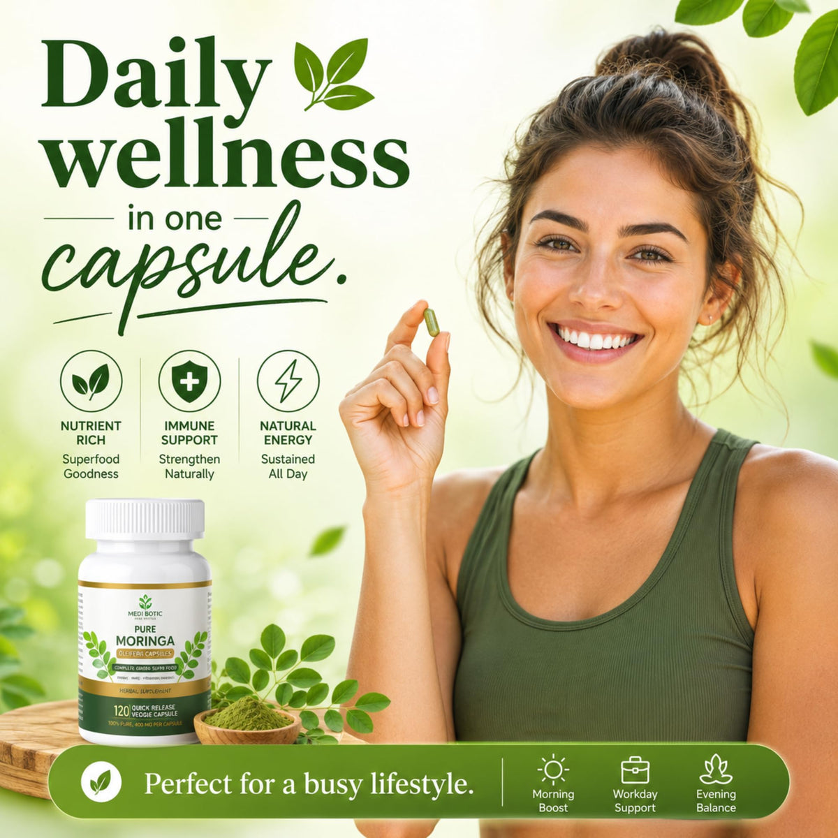 Organic Moringa Capsules 800mg 120 Count V4141