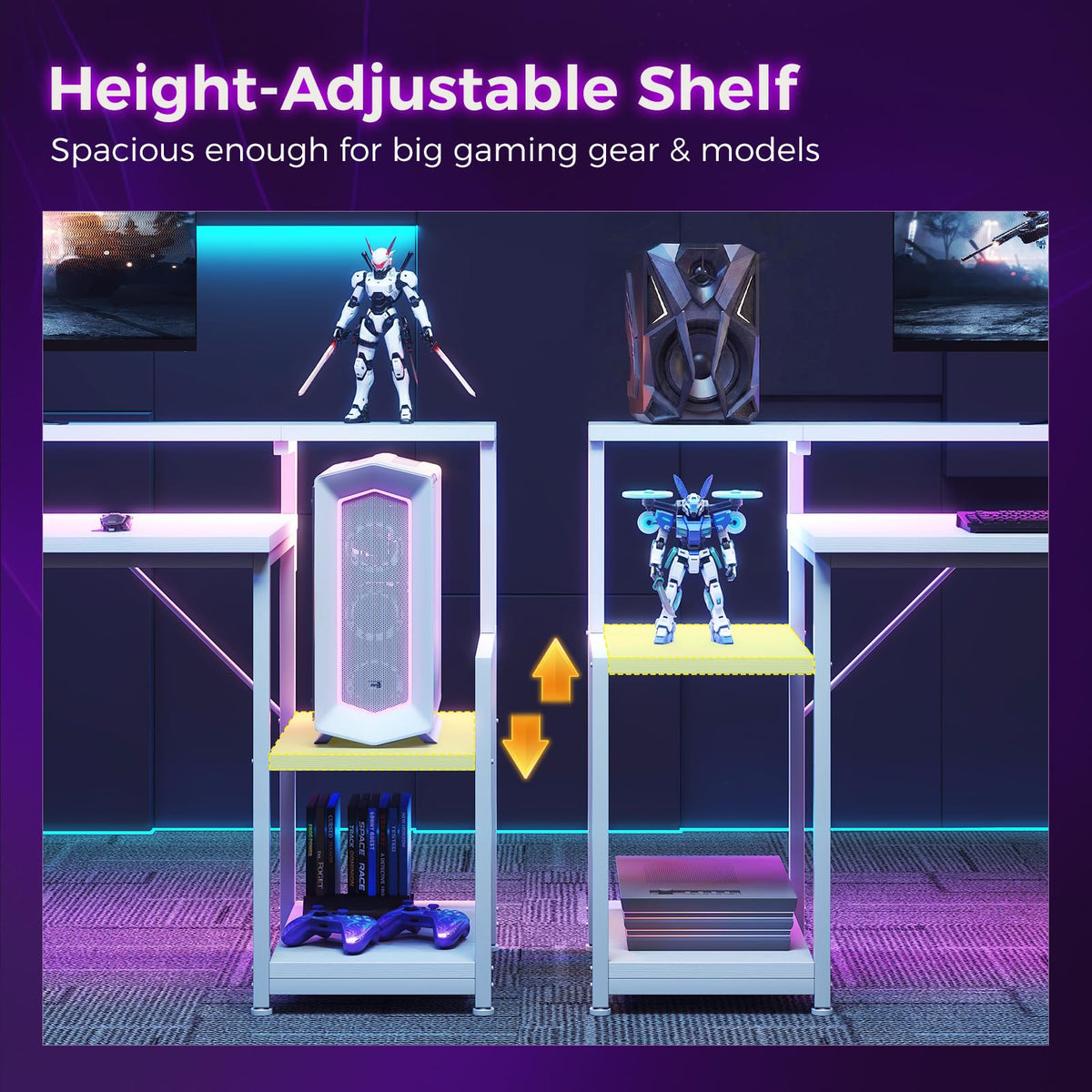 48 Inch White Gaming Desk with LED Lights H7487