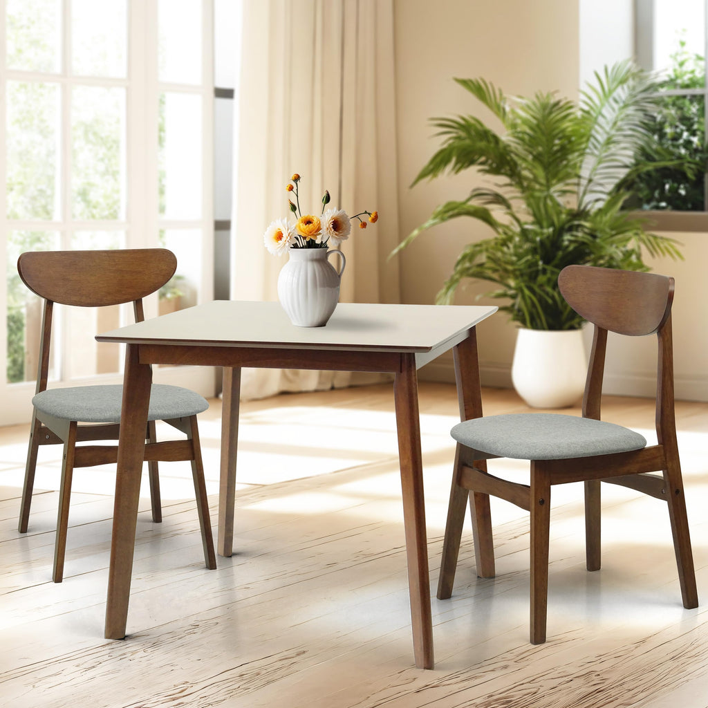 Set of 3 Square Dining Table and 2 Side Chairs Solid Wood Padded Seat Medium Brown W599