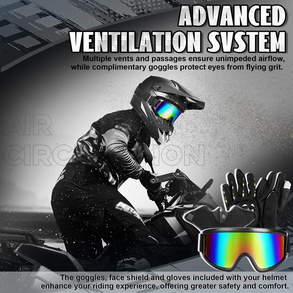 DOT Certified Full Face Dirt Bike Helmet Kit with Goggles, Gloves & Mask Q544400