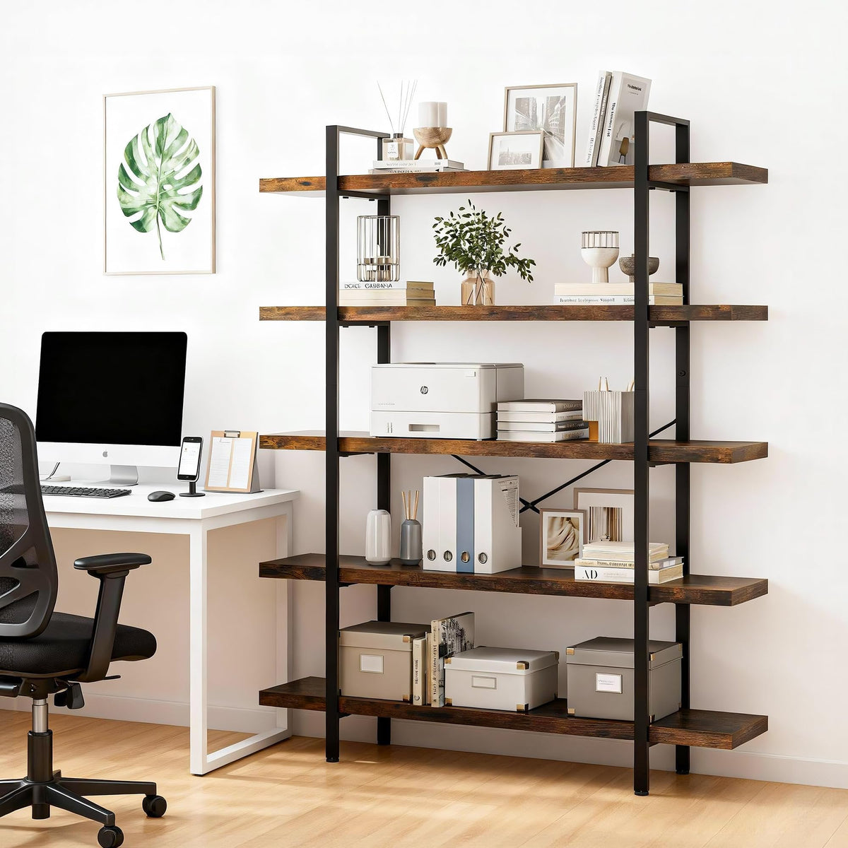 5 Tier 70" H Wood Bookshelf U8244