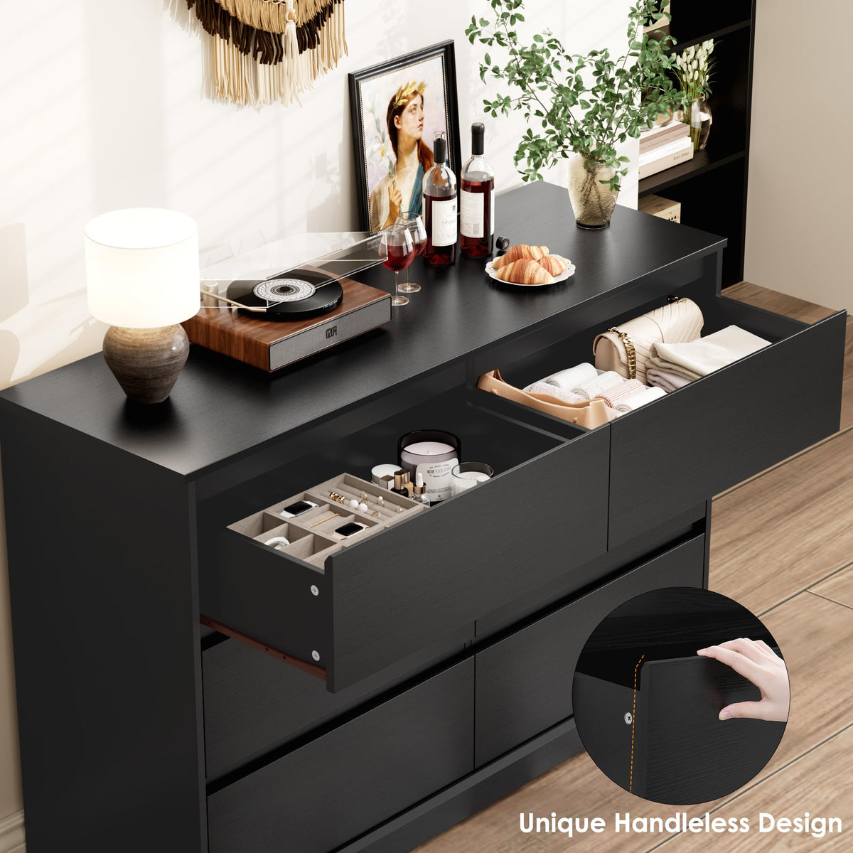 Black 6 Drawer Double Dresser G50032