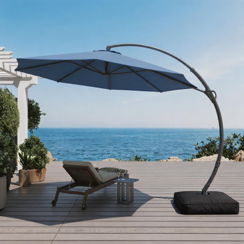 11 FT Navy Blue Cantilever Patio Umbrella with Base E404546