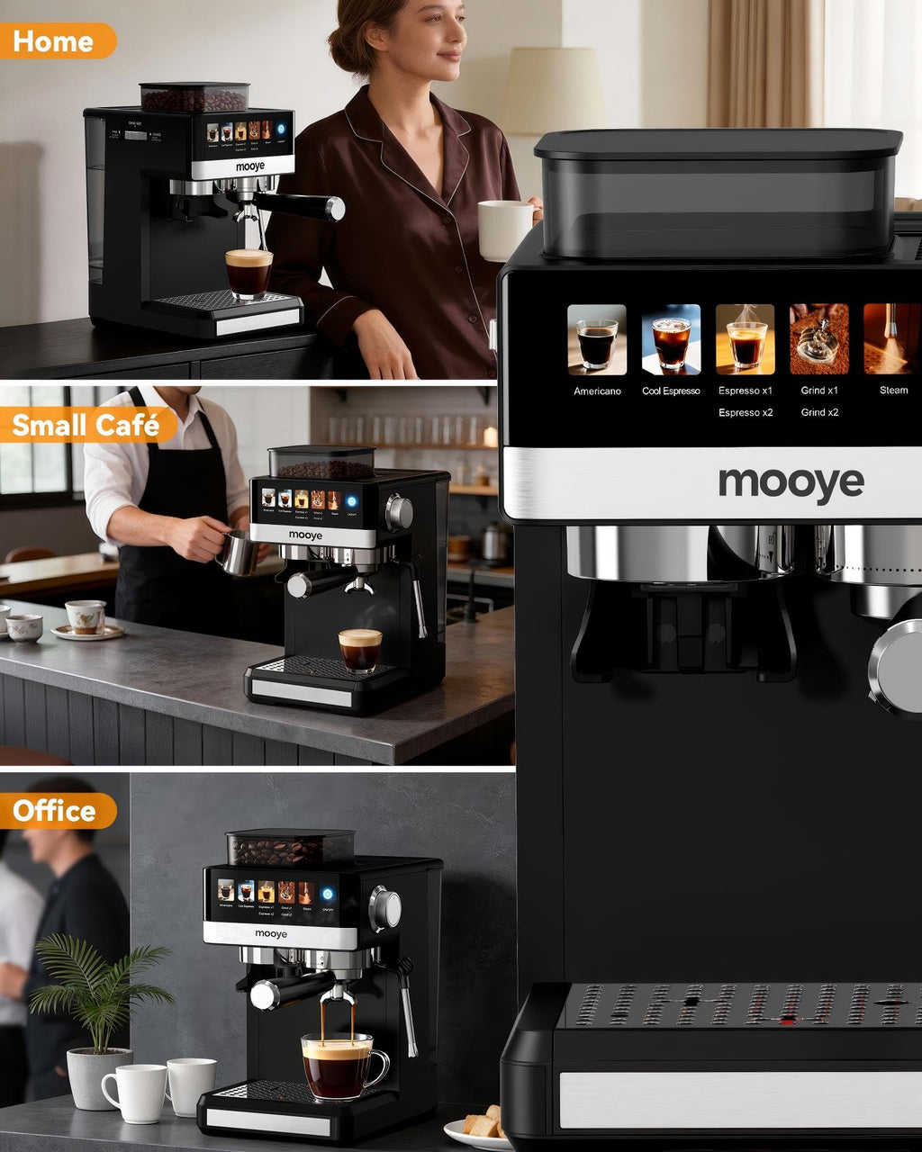 20Bar Compact Espresso Machine with Grinder and Steam Milk Frother N936042