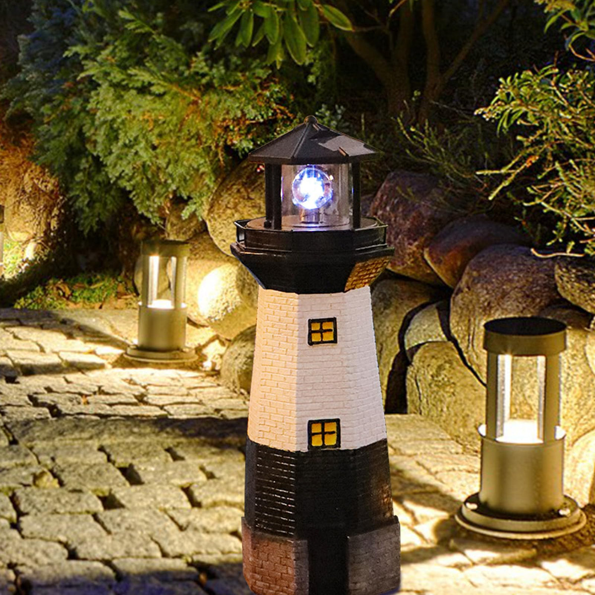Solar Powered Lighthouse Garden Light with Rotating Beacon K48079