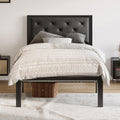 Twin Bed Frame with Upholstered Headboard, Dark Grey X43649