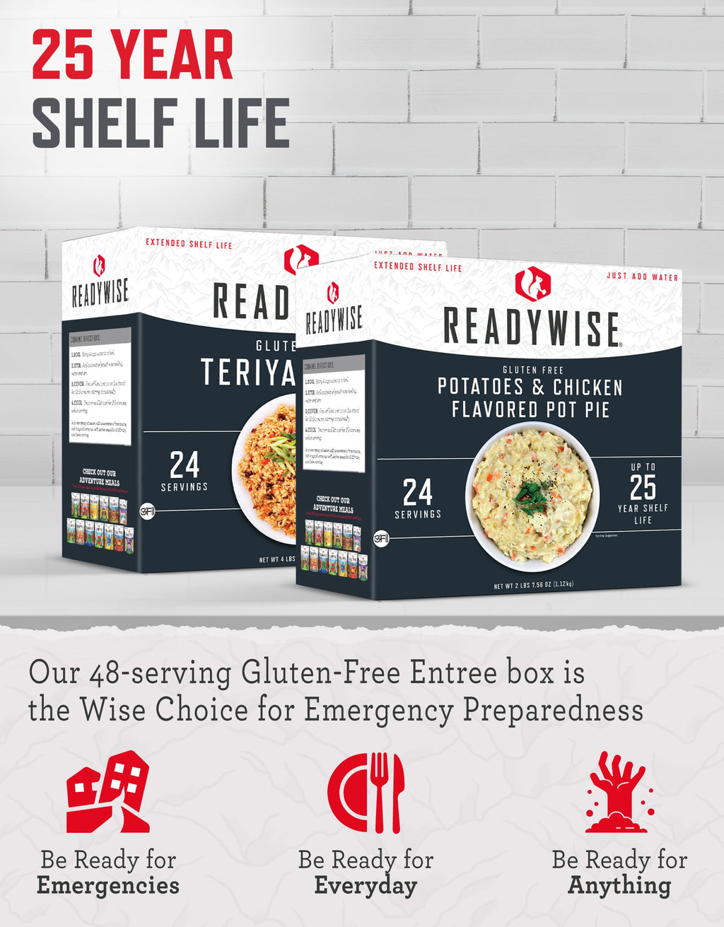 48 Servings Gluten Free Freeze Dried Entrées E831