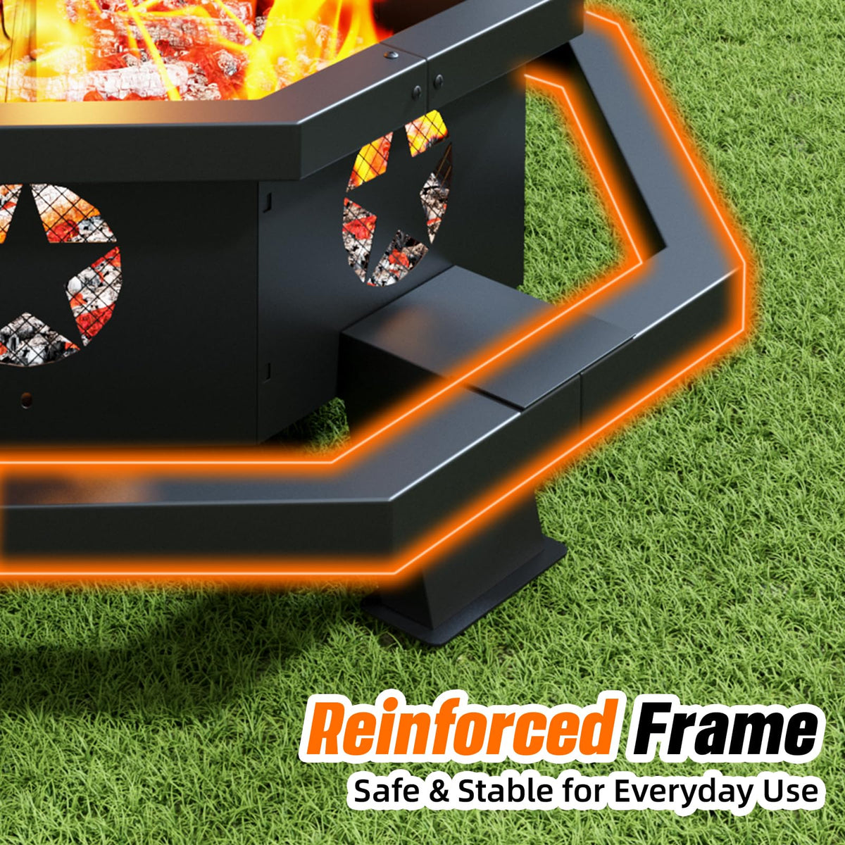 45 Inch Black Wood Burning Octagonal Fire Pit with Poker F849