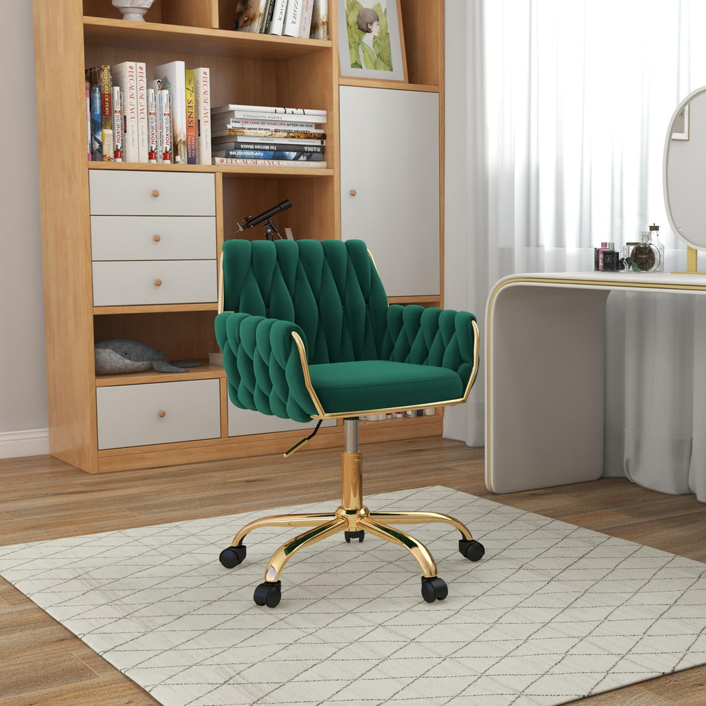 Green Velvet Height Adjustable Swivel Office Chair A76279
