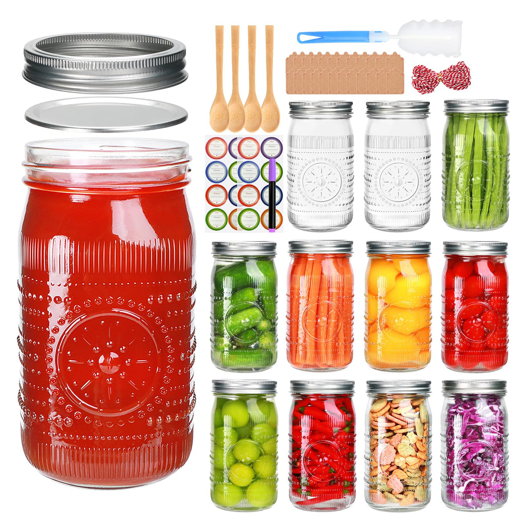 Wide Mouth Mason Jars with Lids 32oz 12 Pack B515987