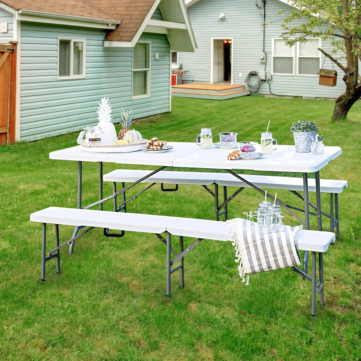 Folding Table 6ft Portable Heavy Duty Plastic White K19001
