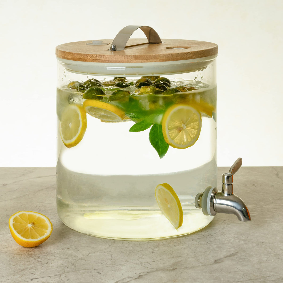 Glass Drink Dispenser with Stand, 1/2 Gallon Stainless Spigot M702540