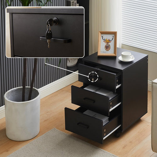 3 Drawer Black File Cabinet with Lock K7575