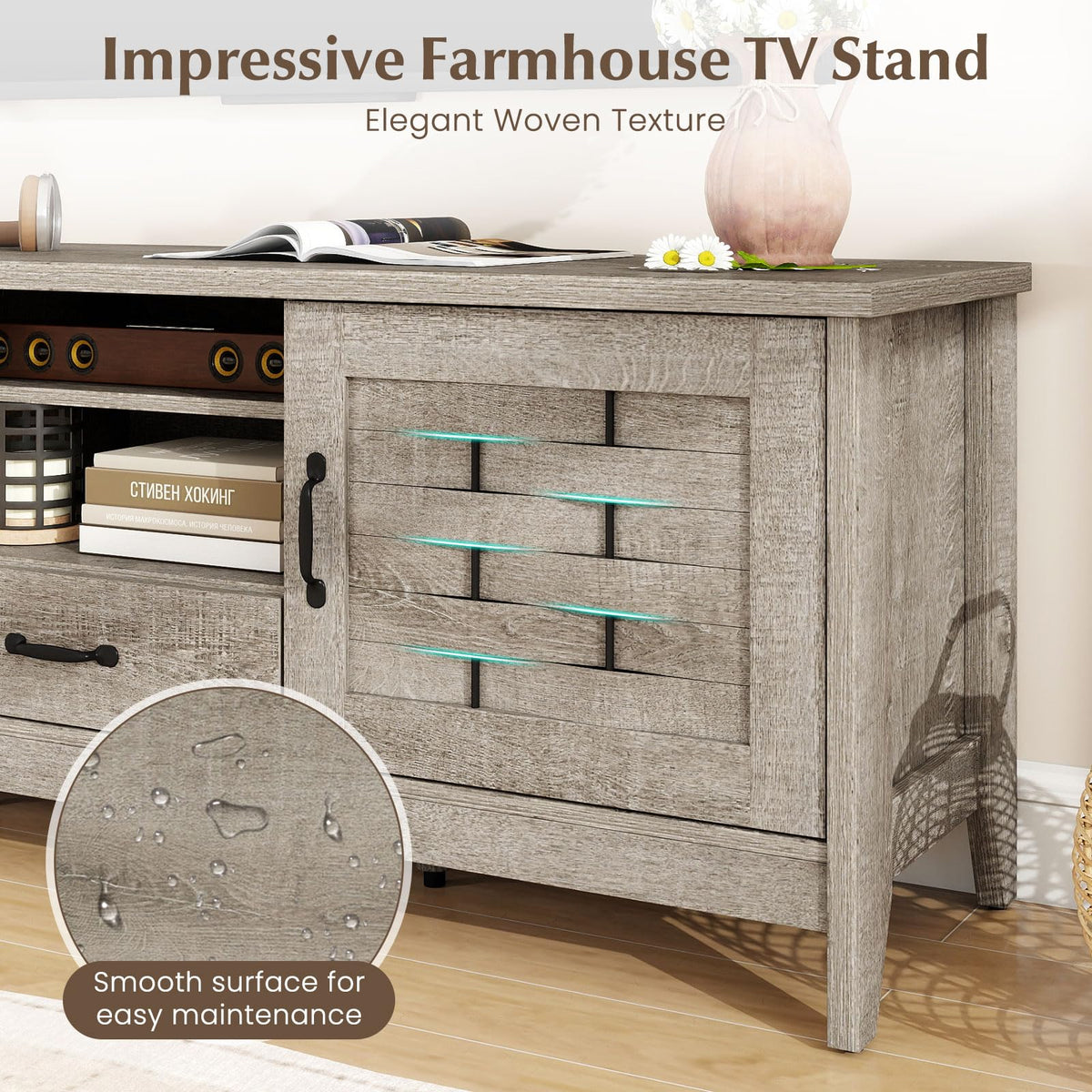 Farmhouse 59" Wood TV Stand with Storage Drawer G386