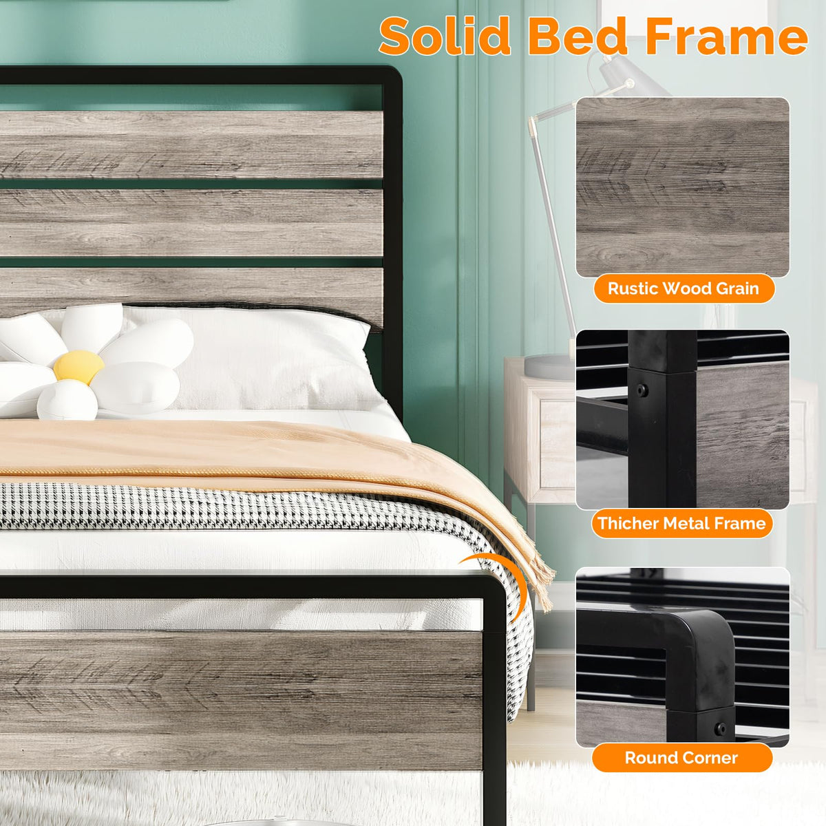Twin Bed Frame Set of 2 with LED Headboard and USB Charging Station Z415160