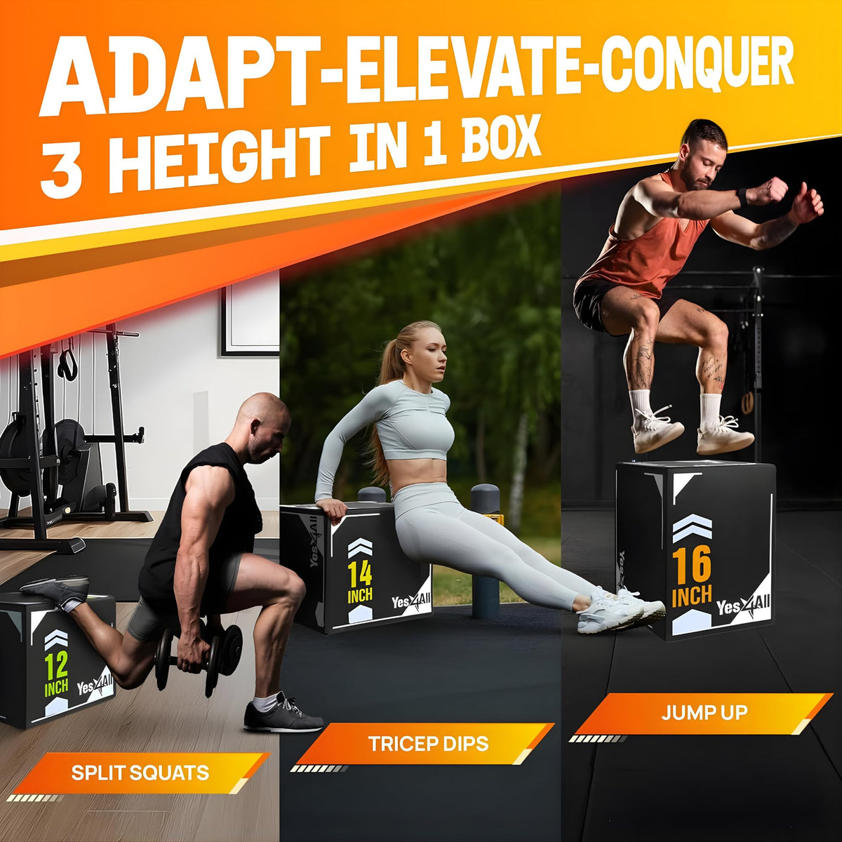 3-in-1 Soft-Padded Plyo Box with Wooden Core K37698