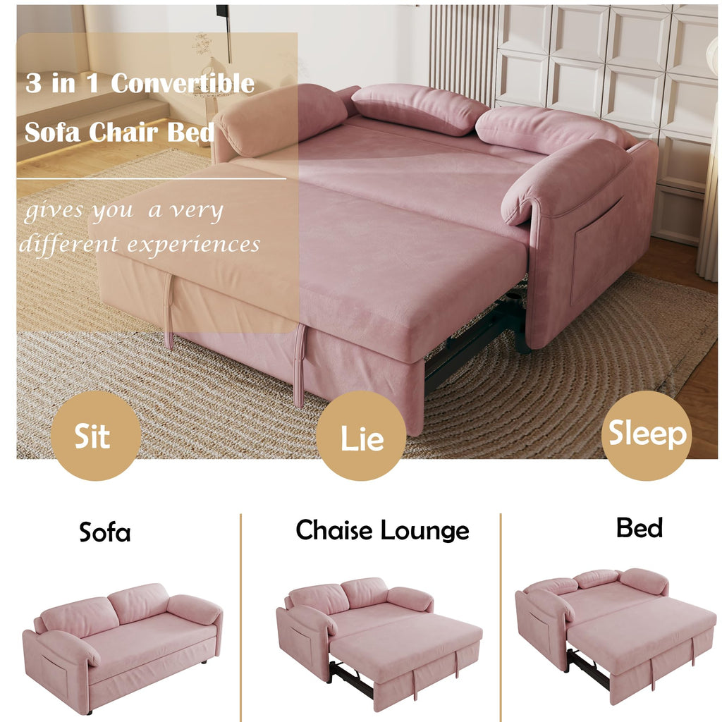Pink Velvet 3 in 1 Convertible Sofa Bed N88507