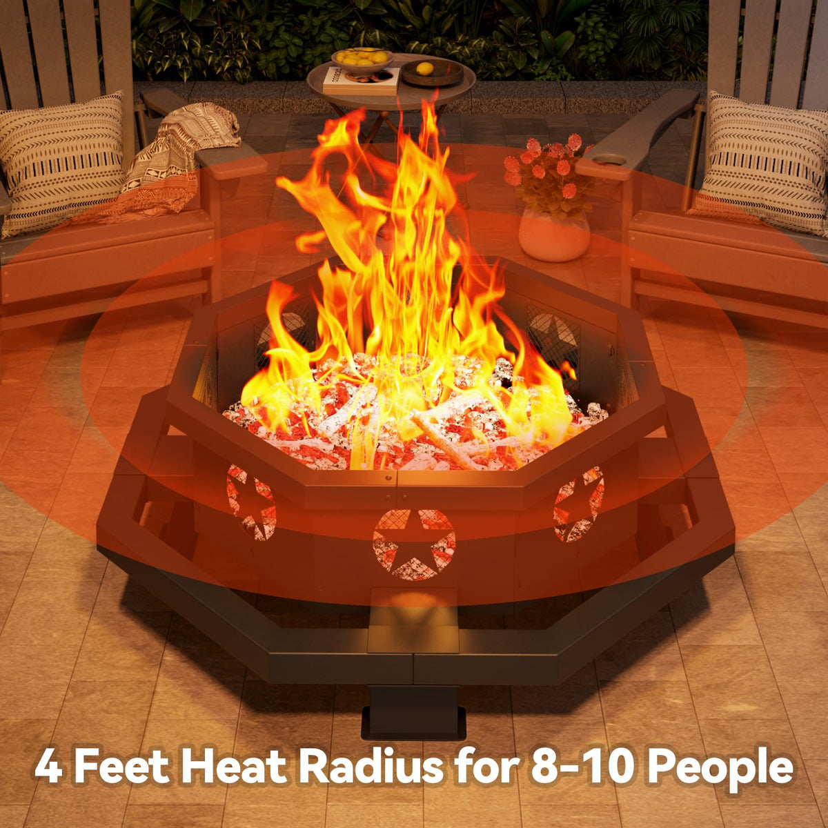 45 Inch Black Wood Burning Octagonal Fire Pit with Poker F849
