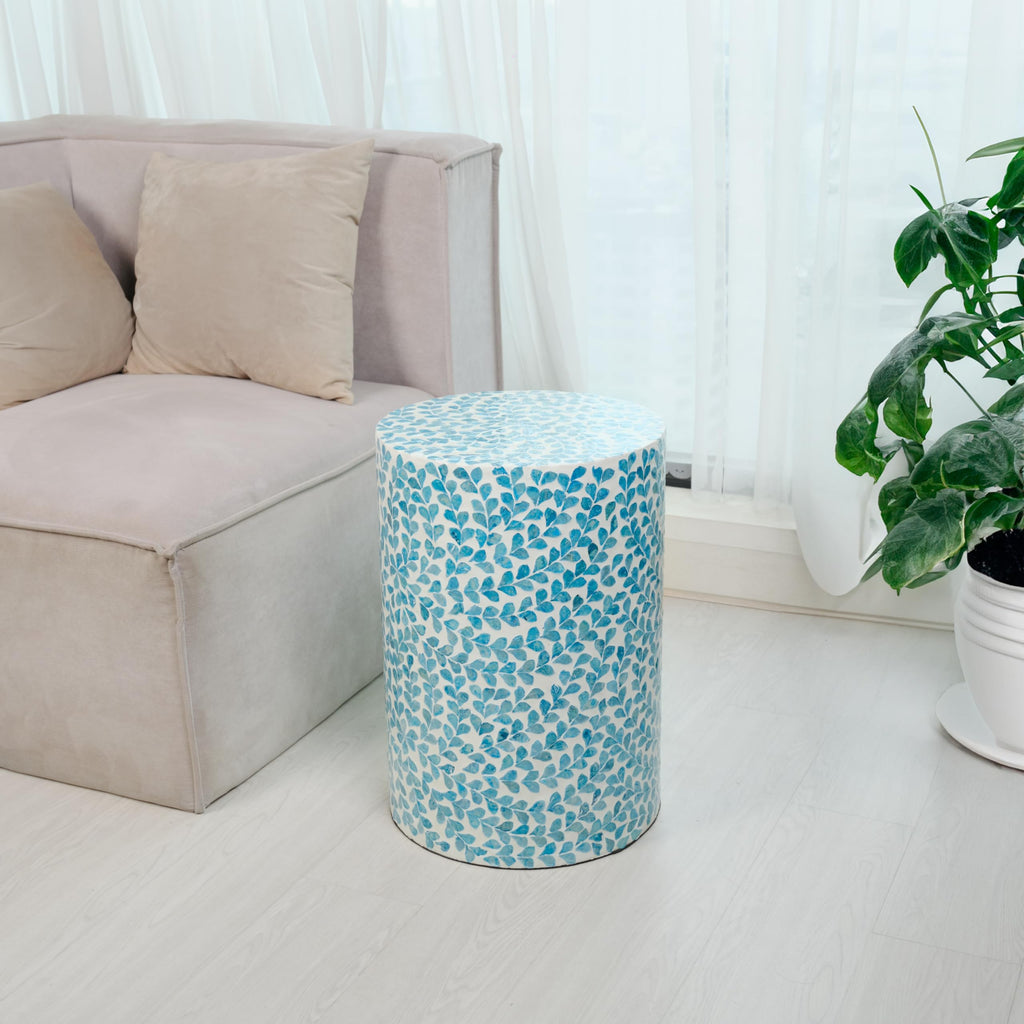 Mother of Pearl Inlaid Cylinder Drum End Table I3011
